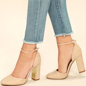 Lulus Laura Nude Suede Ankle Strap Heels Beige - Size 7.5